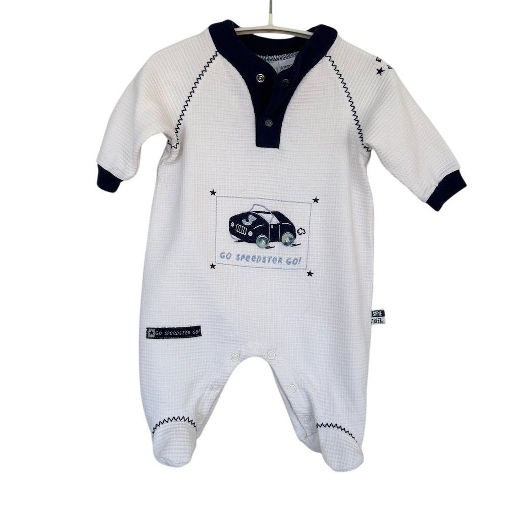VTG Y2K Kid core Sesame Street Boys Infant Playsuit go speedster go